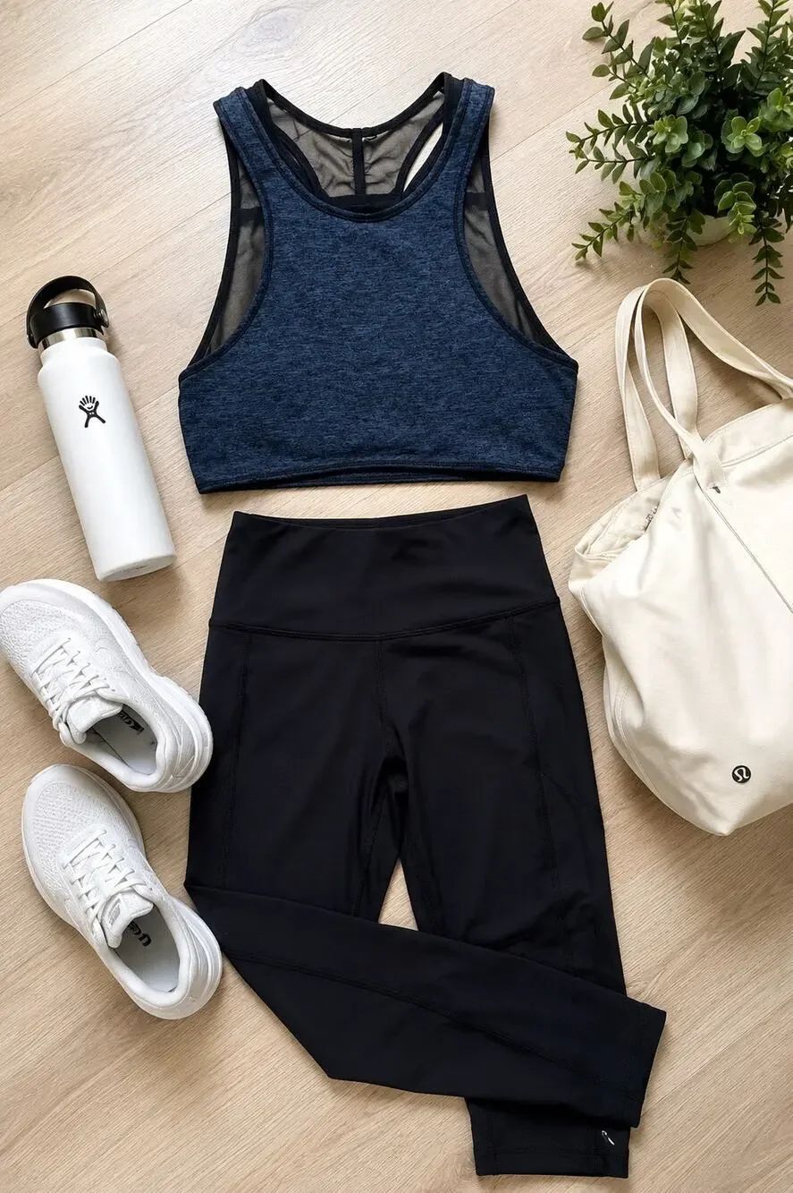 FP Movement High Neck Mesh Racerback Cropped Sports Bra Tank Blue & Black XS